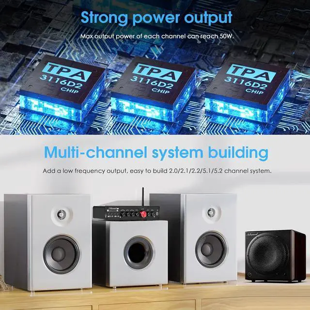 Alt view image 4 of 7 - HiFi 5.1 Channel Bluetooth Amplifier Stereo Home Theater Power Amp Subwoofer Amp