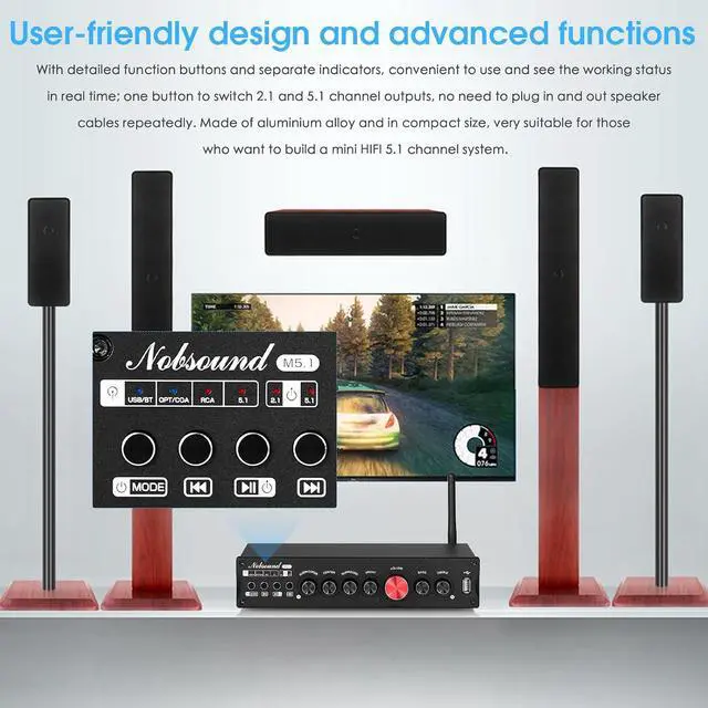 Alt view image 6 of 7 - HiFi 5.1 Channel Bluetooth Amplifier Stereo Home Theater Power Amp Subwoofer Amp