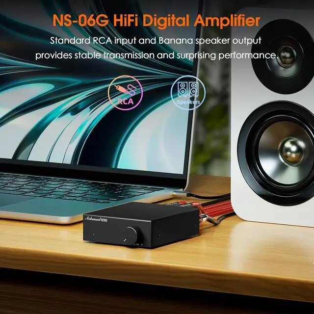 Alt view image 2 of 7 - 2-Channel Mini Stereo Amplifier: 60W x 2 HiFi Class D Amp with TPA3116 & 19V Power Adapter for Home Theater & Bookshelf Speakers (NS-06G)