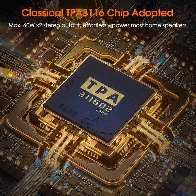 Alt view image 3 of 7 - 2-Channel Mini Stereo Amplifier: 60W x 2 HiFi Class D Amp with TPA3116 & 19V Power Adapter for Home Theater & Bookshelf Speakers (NS-06G)