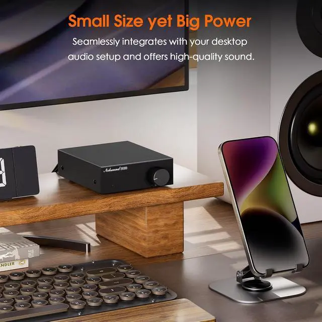 Alt view image 4 of 7 - 2-Channel Mini Stereo Amplifier: 60W x 2 HiFi Class D Amp with TPA3116 & 19V Power Adapter for Home Theater & Bookshelf Speakers (NS-06G)