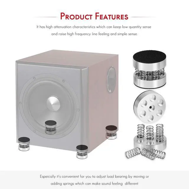 Alt view image 2 of 7 - Nobsound 4PCS Silver Aluminum Spring Speakers Spikes Isolation Stand for HiFi Amplifier/Speaker/Turntable/Player