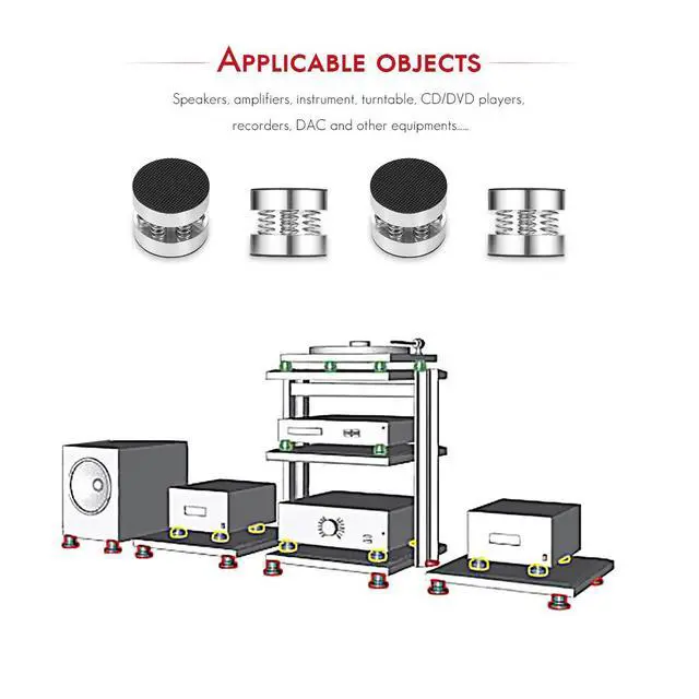 Alt view image 3 of 7 - Nobsound 4PCS Silver Aluminum Spring Speakers Spikes Isolation Stand for HiFi Amplifier/Speaker/Turntable/Player