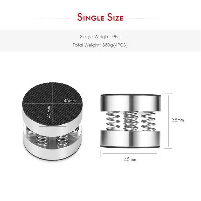 Alt view image 7 of 7 - Nobsound 4PCS Silver Aluminum Spring Speakers Spikes Isolation Stand for HiFi Amplifier/Speaker/Turntable/Player