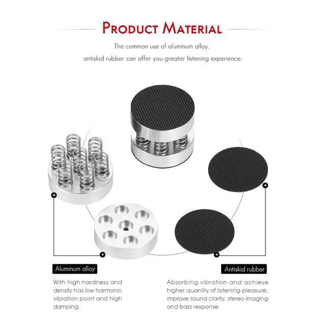 Alt view image 6 of 7 - Nobsound 4PCS Silver Aluminum Spring Speakers Spikes Isolation Stand for HiFi Amplifier/Speaker/Turntable/Player
