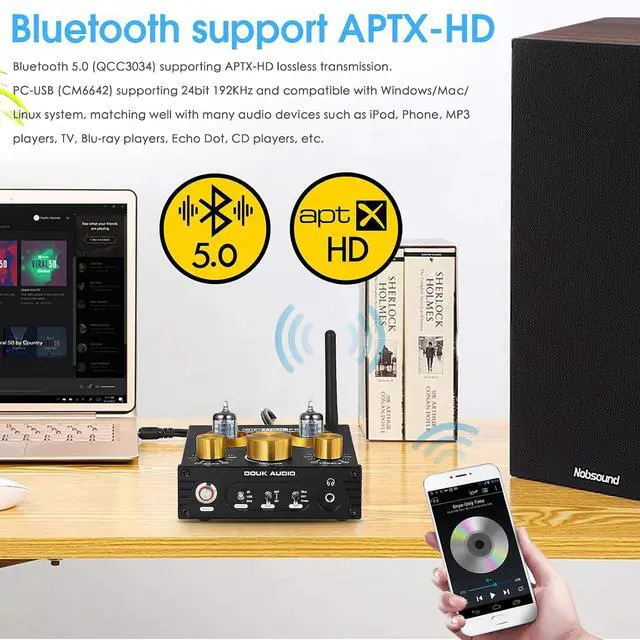 Alt view image 2 of 7 - Bluetooth Tube Preamp: HiFi Stereo Preamplifier Receiver | Headphone Amp | USB DAC | Tone Control for Home Theater, Desktop Listening (P1)