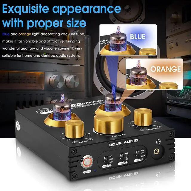 Alt view image 6 of 7 - Bluetooth Tube Preamp: HiFi Stereo Preamplifier Receiver | Headphone Amp | USB DAC | Tone Control for Home Theater, Desktop Listening (P1)