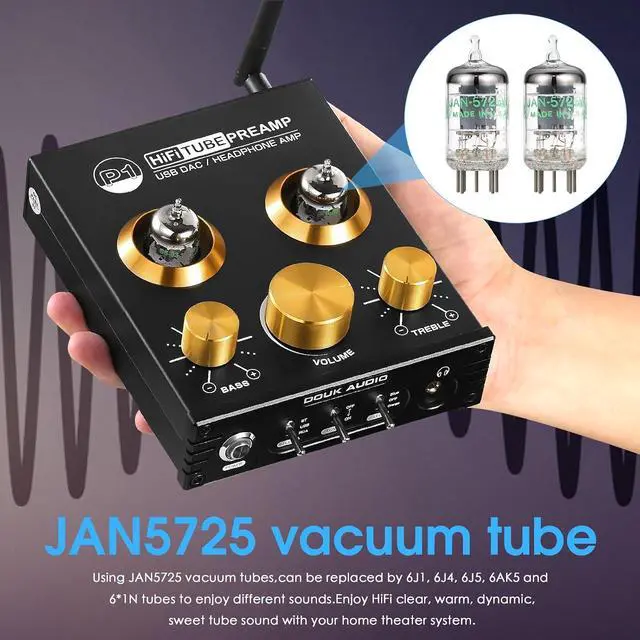 Alt view image 5 of 7 - Bluetooth Tube Preamp: HiFi Stereo Preamplifier Receiver | Headphone Amp | USB DAC | Tone Control for Home Theater, Desktop Listening (P1)