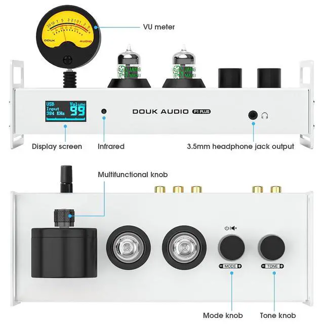 Alt view image 7 of 7 - Tube Preamp DAC: Bluetooth 5.1 LDAC Headphone Amp w/VU Meter USB Coax Optical Input for Amplifiers, Home HiFi Systems (P1 Plus)