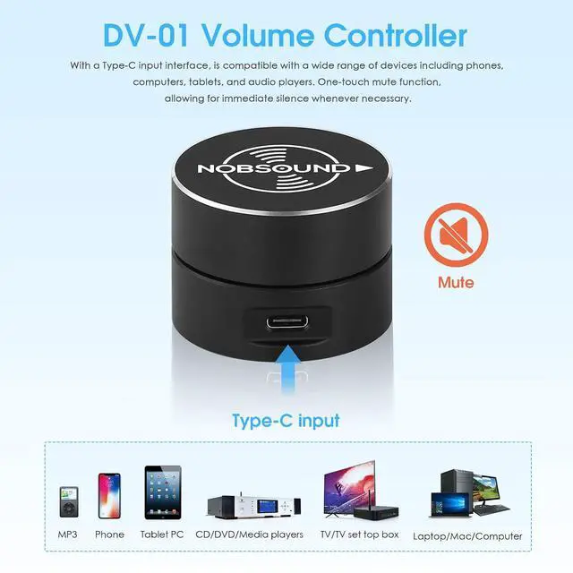 Alt view image 2 of 7 - USB Volume Control Knob with Mute Function, Compatible with Windows, Mac, Android, iOS, Mini Desktop Audio Controller with Breathing Light (DV-01)