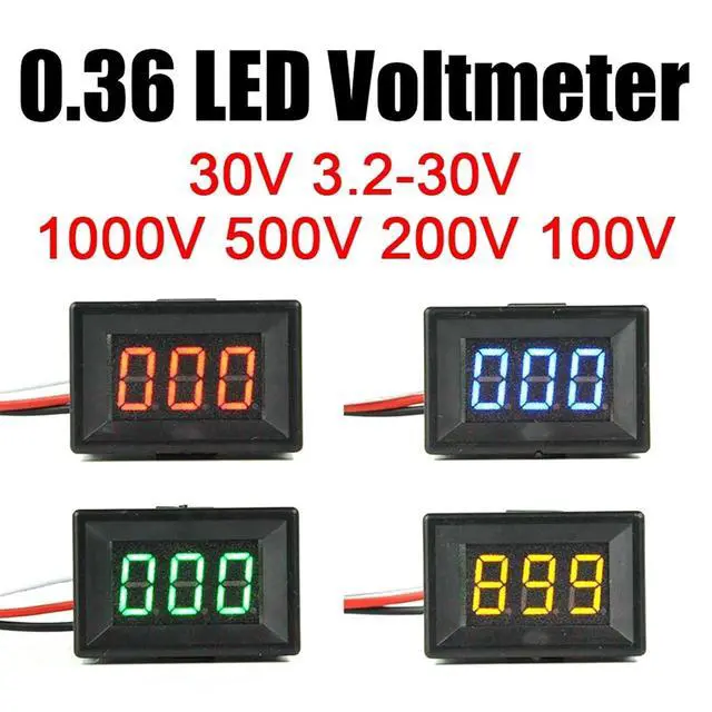 Alt view image 2 of 7 - 0.36" DC Voltmeter 1000V 500V 300V 200V 100V 30V LED Digital Voltage Display Volt Meter Battery Monitor for 5V 12V CAR(Blue,0-1000V 3Wire)