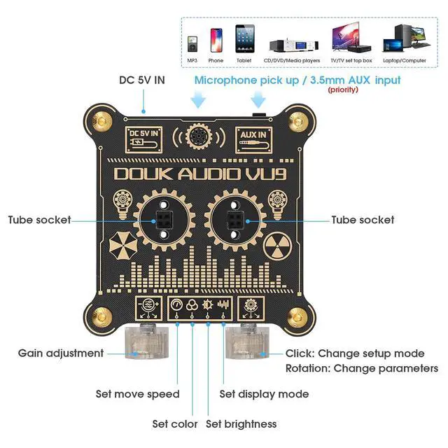 Alt view image 5 of 7 - VU9 Pixie Tube Sound Level Meter Retro Nixie Tube Audio Spectrum MIC Pickup for Home Desktop Decoration (Black, 3.35 inch), XX-VU9-2024