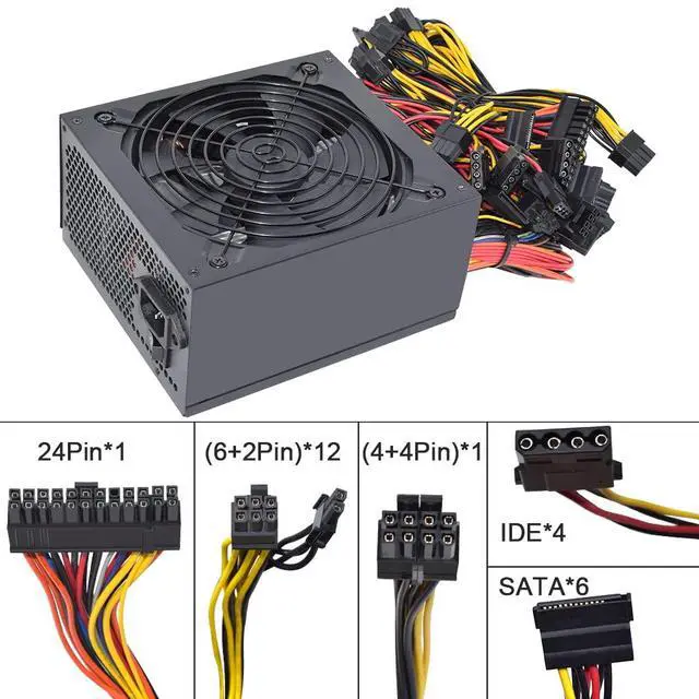 Alt view image 3 of 6 - 1600W Mining Power Supply, ATX PC Antminer PSU Support 6 GPU for Bitmain Ethereum Bitcoin Mining Rig with Auto-Thermally Controlled Fan Supply