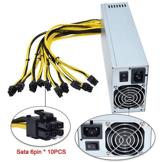 Alt view image 3 of 5 - 12V 166A AC110-240V 10x6pin 2000W PSU,for Bitmain Antminer S9 S7 L3 BTC LTC ETH Mining Power Supply