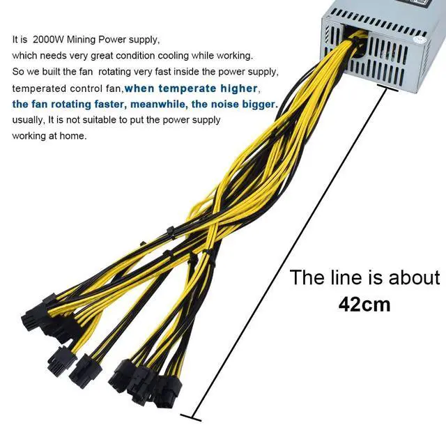 Alt view image 4 of 5 - 12V 166A AC110-240V 10x6pin 2000W PSU,for Bitmain Antminer S9 S7 L3 BTC LTC ETH Mining Power Supply