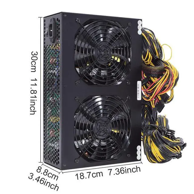 Alt view image 2 of 6 - 3600W ATX Power Supply 110-240V Miner/PC PSU Support 12 GPU Graphics Card for BTC ETH ETC ZEC ZCASH DGB XMR Power Mining