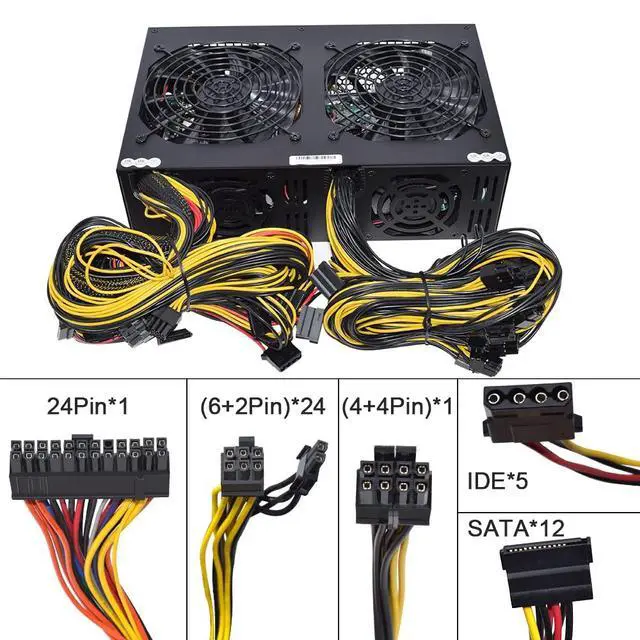 Alt view image 3 of 6 - 3600W ATX Power Supply 110-240V Miner/PC PSU Support 12 GPU Graphics Card for BTC ETH ETC ZEC ZCASH DGB XMR Power Mining