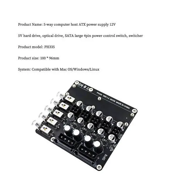Alt view image 3 of 7 - PH335 5-Way Hard Disk Control Board Computer Host ATX Power 12V 5V Switcher SATA Large 4Pin Power Control Switch