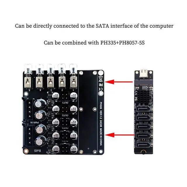 Alt view image 6 of 7 - PH335 5-Way Hard Disk Control Board Computer Host ATX Power 12V 5V Switcher SATA Large 4Pin Power Control Switch
