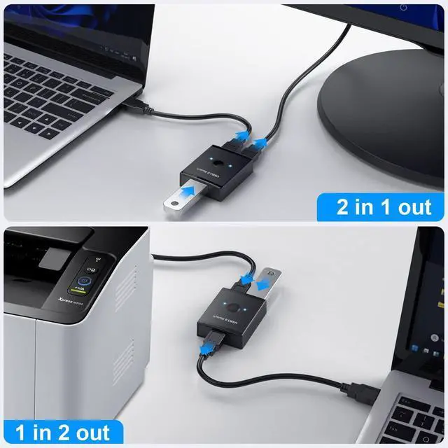 Alt view image 3 of 7 - KVM USB 3.0 Bidirectional Switch Selector 2 to 1 PCs Sharing or 1 to 2 Hub for Keyboard Mouse Scanner Printer