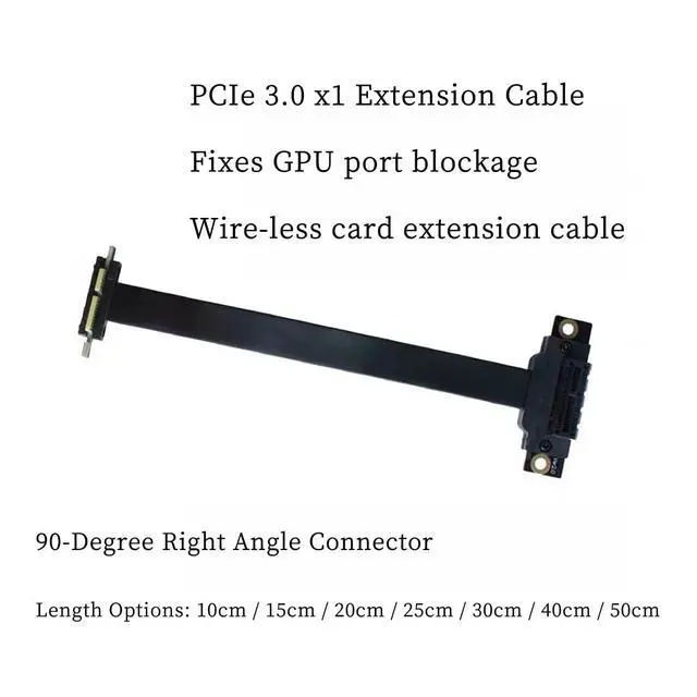 Alt view image 2 of 5 - PCIe 3.0 x1 Riser Extension Cable 90 Degree PCIe x1 to x1 Adapter with Gold-Plated Connector, Flexible PE Cable for GPU, Sound Card, Network Card (40cm)