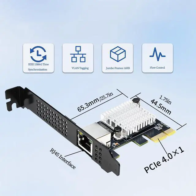 Alt view image 6 of 6 - PCIe 4.0 X1 to RJ45 10G Ethernet Network Card RTL8127 Chip High-Speed LAN Adapter with Multi-Speed Compatible with Windows/Linux Desktop, Server, and Gaming PC