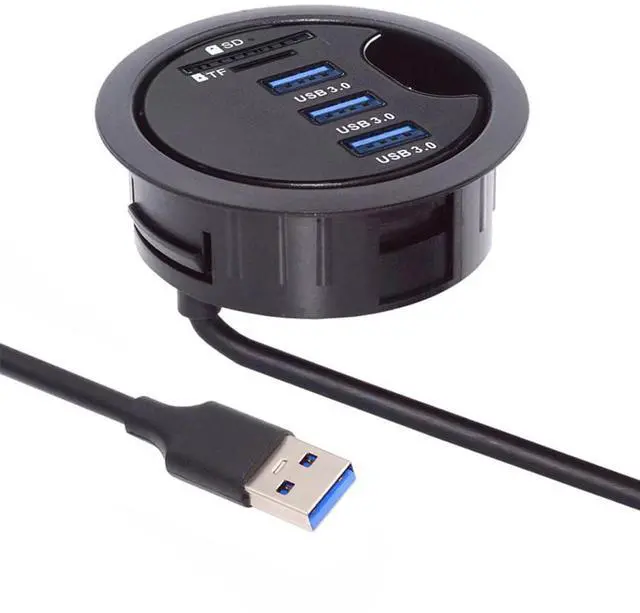 Main image of 3 Port USB 3.0 Hub SD TF USB Splitter 60mm Desk Grommet Dock Station Micro-SD Card Reader for Desktop PC Desk(SD TF USB 3.0)