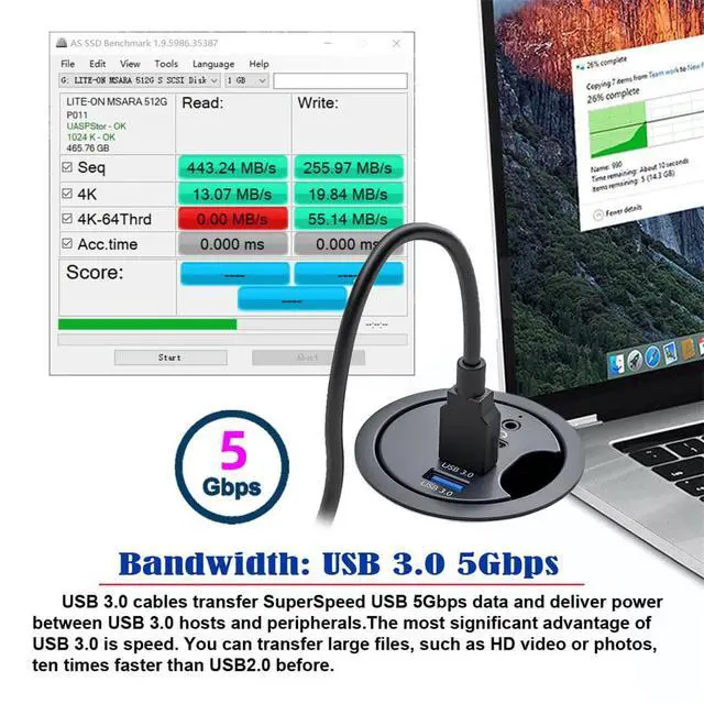 Alt view image 2 of 7 - 2 Port USB 3.0 Hub SD TF USB-C USB Splitter 60mm Desk Grommet Dock Station Micro-SD Card Reader for Desktop PC(USB3.0+USB-C+SD/TF)