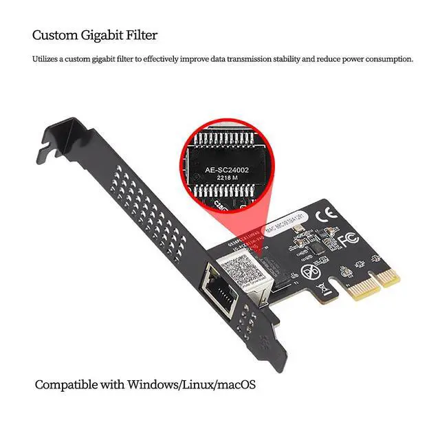 Alt view image 3 of 7 - PCIe X1 to RJ45 Gigabit Ethernet Network Card, RTL8111H Chip 10/100/1000Mbps LAN Adapter PCI Express Server NIC Compatible with Windows, Linux, and Desktop PCs