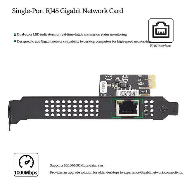 Alt view image 4 of 7 - PCIe X1 to RJ45 Gigabit Ethernet Network Card, RTL8111H Chip 10/100/1000Mbps LAN Adapter PCI Express Server NIC Compatible with Windows, Linux, and Desktop PCs