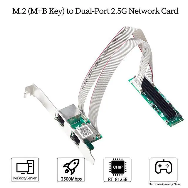 Alt view image 4 of 7 - M.2 B+M Key to Dual RJ45 2.5G Gigabit Ethernet Network Card, RTL8125B Chip High-Speed 2500Mbps RJ45 LAN Adapter PCIe M.2 Dual-Port NIC Compatible with NAS, Server, and Gaming PC