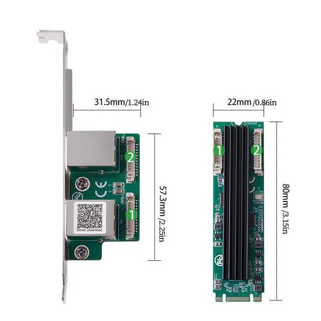 Alt view image 5 of 7 - M.2 B+M Key to Dual RJ45 2.5G Gigabit Ethernet Network Card, RTL8125B Chip High-Speed 2500Mbps RJ45 LAN Adapter PCIe M.2 Dual-Port NIC Compatible with NAS, Server, and Gaming PC