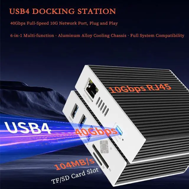 Alt view image 3 of 5 - USB4 40Gbps Docking Station 6-in-1, 10G RJ45 Ethernet Adapter with 3 USB-A Ports, TF/SD Card Reader, and Active Cooling Compatible with Thunderbolt 5/4/3, Windows, macOS, and Linux