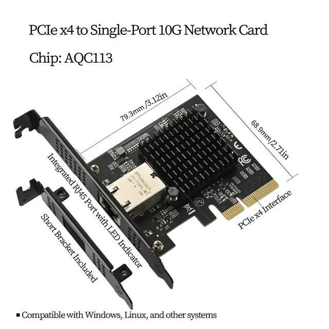 Alt view image 5 of 7 - PCIe x4 10G Network Card IO-PCE113-GLAN, AQC113 Chip 10G/5G/2.5G/1G RJ45 Ethernet Adapter, Compatible with Desktop PC, Server, NAS, and Soft Router Systems (Not Compatible with Apple System)