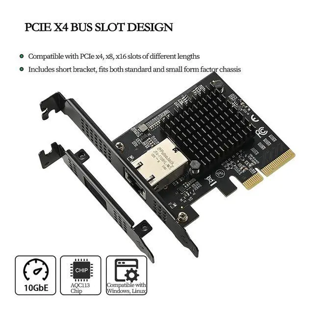 Alt view image 4 of 7 - PCIe x4 10G Network Card IO-PCE113-GLAN, AQC113 Chip 10G/5G/2.5G/1G RJ45 Ethernet Adapter, Compatible with Desktop PC, Server, NAS, and Soft Router Systems (Not Compatible with Apple System)