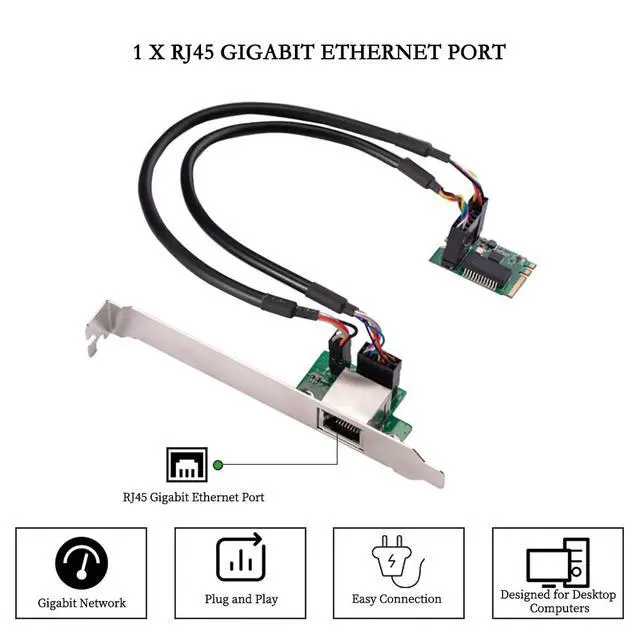 Alt view image 2 of 7 - M.2 (Key A+E) to RJ45 Gigabit Ethernet Adapter 1000Mbps Wired Network Card, PCIe NGFF 2230 LAN Controller with Wake-on-LAN, Compatible with Windows/Linux/Mac OS
