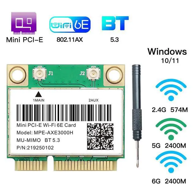 Alt view image 3 of 7 - WiFi 6E Half Mini PCI-E WiFi Network Card 802.11AX AC MPE-AXE3000H 2.4GHz 5GHz 6GHz 5400Mbps Wireless Card BT5.3 MU-MIMO mini PCIe Wi-Fi 6E Adapter OFDMA vPro for Windows 10/11 PC Laptops