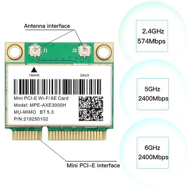 Alt view image 5 of 7 - WiFi 6E Half Mini PCI-E WiFi Network Card 802.11AX AC MPE-AXE3000H 2.4GHz 5GHz 6GHz 5400Mbps Wireless Card BT5.3 MU-MIMO mini PCIe Wi-Fi 6E Adapter OFDMA vPro for Windows 10/11 PC Laptops