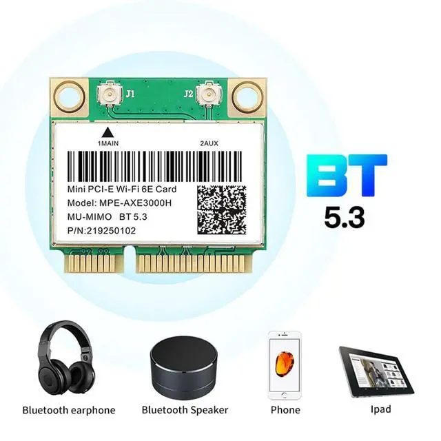 Alt view image 6 of 7 - WiFi 6E Half Mini PCI-E WiFi Network Card 802.11AX AC MPE-AXE3000H 2.4GHz 5GHz 6GHz 5400Mbps Wireless Card BT5.3 MU-MIMO mini PCIe Wi-Fi 6E Adapter OFDMA vPro for Windows 10/11 PC Laptops