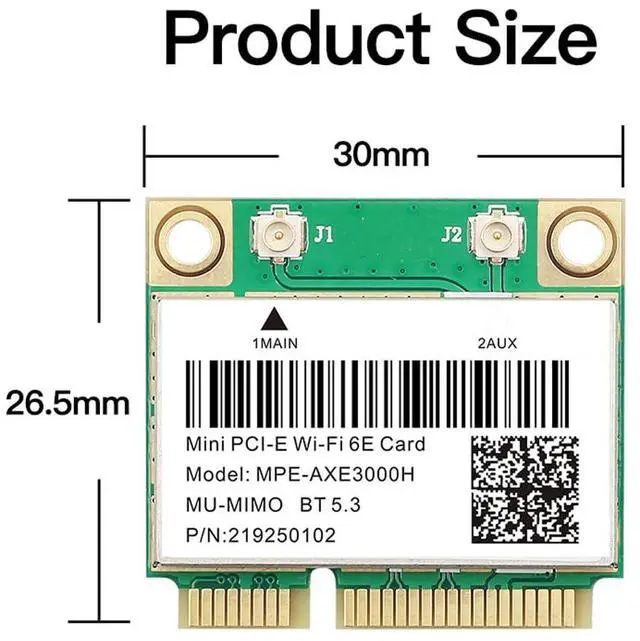 Alt view image 7 of 7 - WiFi 6E Half Mini PCI-E WiFi Network Card 802.11AX AC MPE-AXE3000H 2.4GHz 5GHz 6GHz 5400Mbps Wireless Card BT5.3 MU-MIMO mini PCIe Wi-Fi 6E Adapter OFDMA vPro for Windows 10/11 PC Laptops