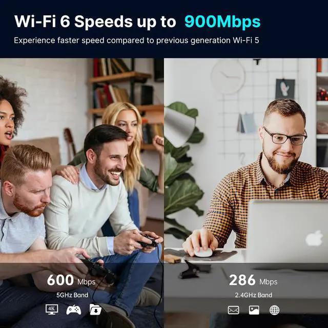 Alt view image 5 of 7 - AX900 USB WiFi 6 Adapter with Bluetooth 5.3, RTL8851BU Chip, Dual-Band 2.4GHz/5GHz up to 900Mbps, 802.11ax Wireless Network Card for PC Gaming Office
