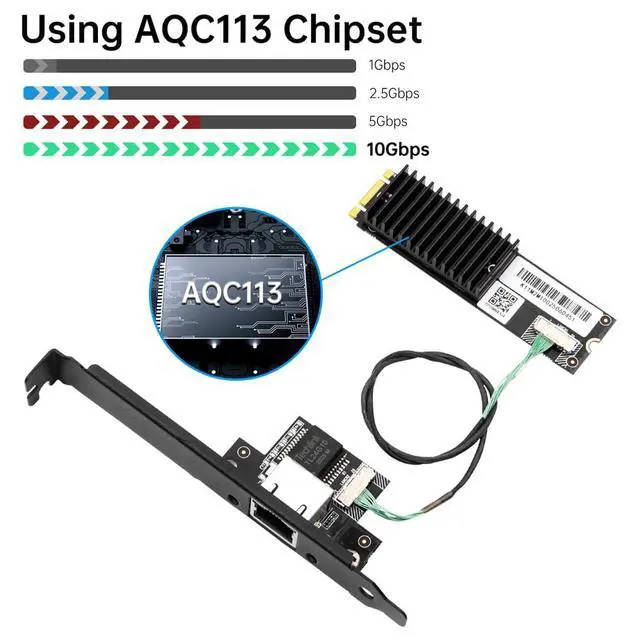 Alt view image 3 of 7 - 10 Gigabit Ethernet Card, M.2 B+M Key to RJ45 Network Adapter with Marvell AQC113 Chip, Multi-Gigabit 10G/5G/2.5G/1G/100Mbps NIC for Desktop Windows 11/10 & Linux with Standard/Low Profile Bracket