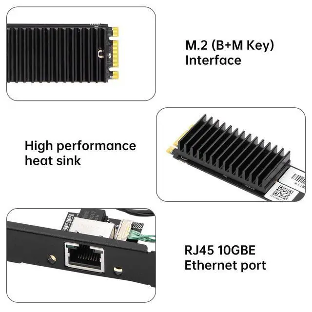 Alt view image 4 of 7 - 10 Gigabit Ethernet Card, M.2 B+M Key to RJ45 Network Adapter with Marvell AQC113 Chip, Multi-Gigabit 10G/5G/2.5G/1G/100Mbps NIC for Desktop Windows 11/10 & Linux with Standard/Low Profile Bracket