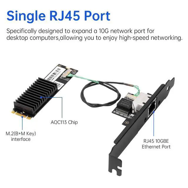 Alt view image 5 of 7 - 10 Gigabit Ethernet Card, M.2 B+M Key to RJ45 Network Adapter with Marvell AQC113 Chip, Multi-Gigabit 10G/5G/2.5G/1G/100Mbps NIC for Desktop Windows 11/10 & Linux with Standard/Low Profile Bracket