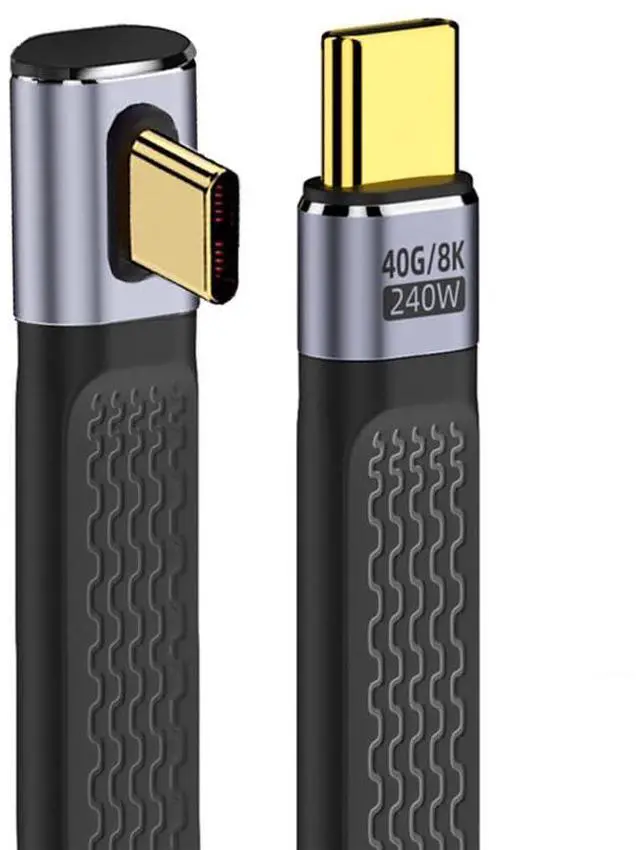 Main image of USB4 40Gbps 240W USB-C Male to Male Type-C 100W 8K Flat Slim FPC Data Low Profile Angled Cable for Laptop Phone 13cm