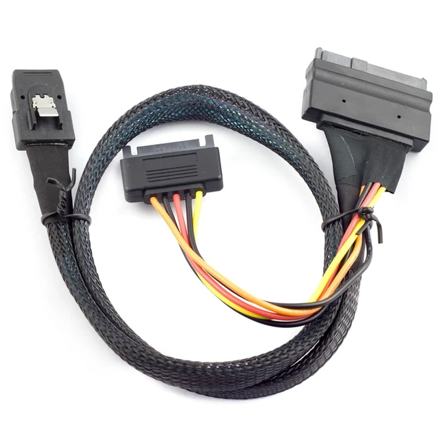 Alt view image 2 of 5 - MINI SAS SFF-8087 to SFF-8639 Female with SATA 15Pin Power Cable, 12Gbps High-Speed Server Connection Cable Compatible with U.2 NVMe SSD, RAID Controller, Storage Expansion (0.5M/19.68in)