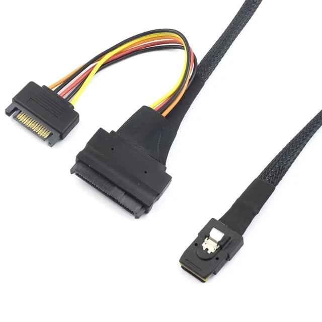 Alt view image 3 of 5 - MINI SAS SFF-8087 to SFF-8639 Female with SATA 15Pin Power Cable, 12Gbps High-Speed Server Connection Cable Compatible with U.2 NVMe SSD, RAID Controller, Storage Expansion (0.5M/19.68in)
