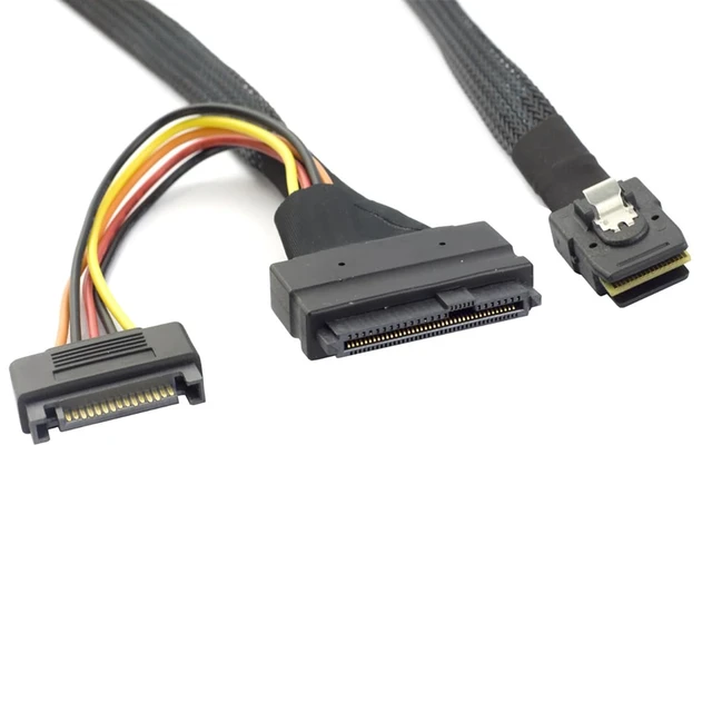 Alt view image 4 of 5 - MINI SAS SFF-8087 to SFF-8639 Female with SATA 15Pin Power Cable, 12Gbps High-Speed Server Connection Cable Compatible with U.2 NVMe SSD, RAID Controller, Storage Expansion (0.5M/19.68in)