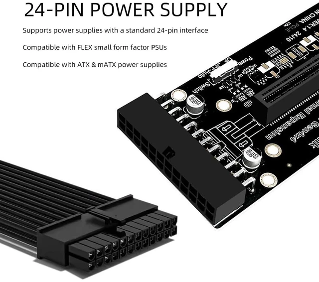Alt view image 5 of 7 - PH4131 PCIe 4.0 x16 to Oculink SFF-8612 Adapter Card External GPU (eGPU) Riser for Desktop & Laptop, ATX 24-Pin Power, Supports Gen4x4, x1/x4/x8/x16 Devices