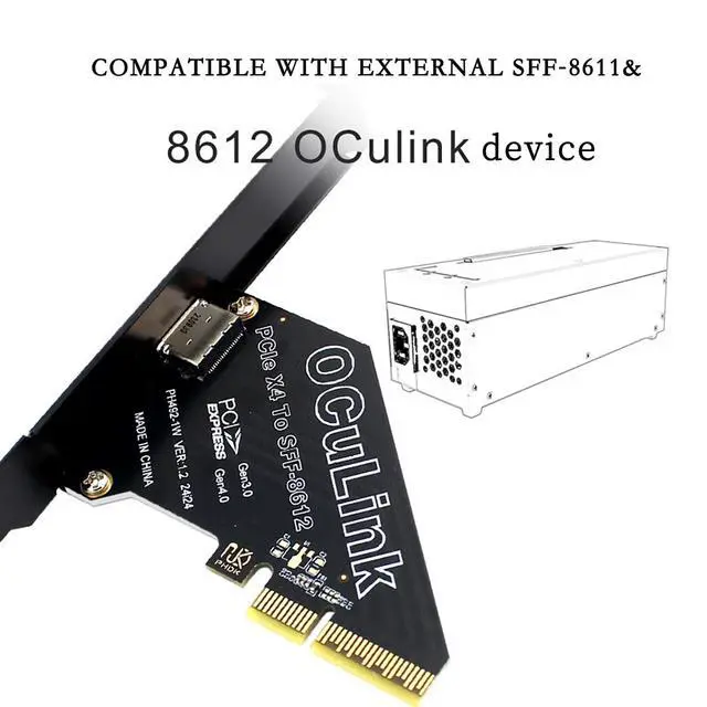 Alt view image 5 of 7 - PCIe 4.0 Gen4 to Oculink SFF-8612 / SFF-8611 External Adapter Support SFF-8639 U.2 SSD, GPU Dock, eGPU, NVMe SSD (PCIe X1 to Oculink)